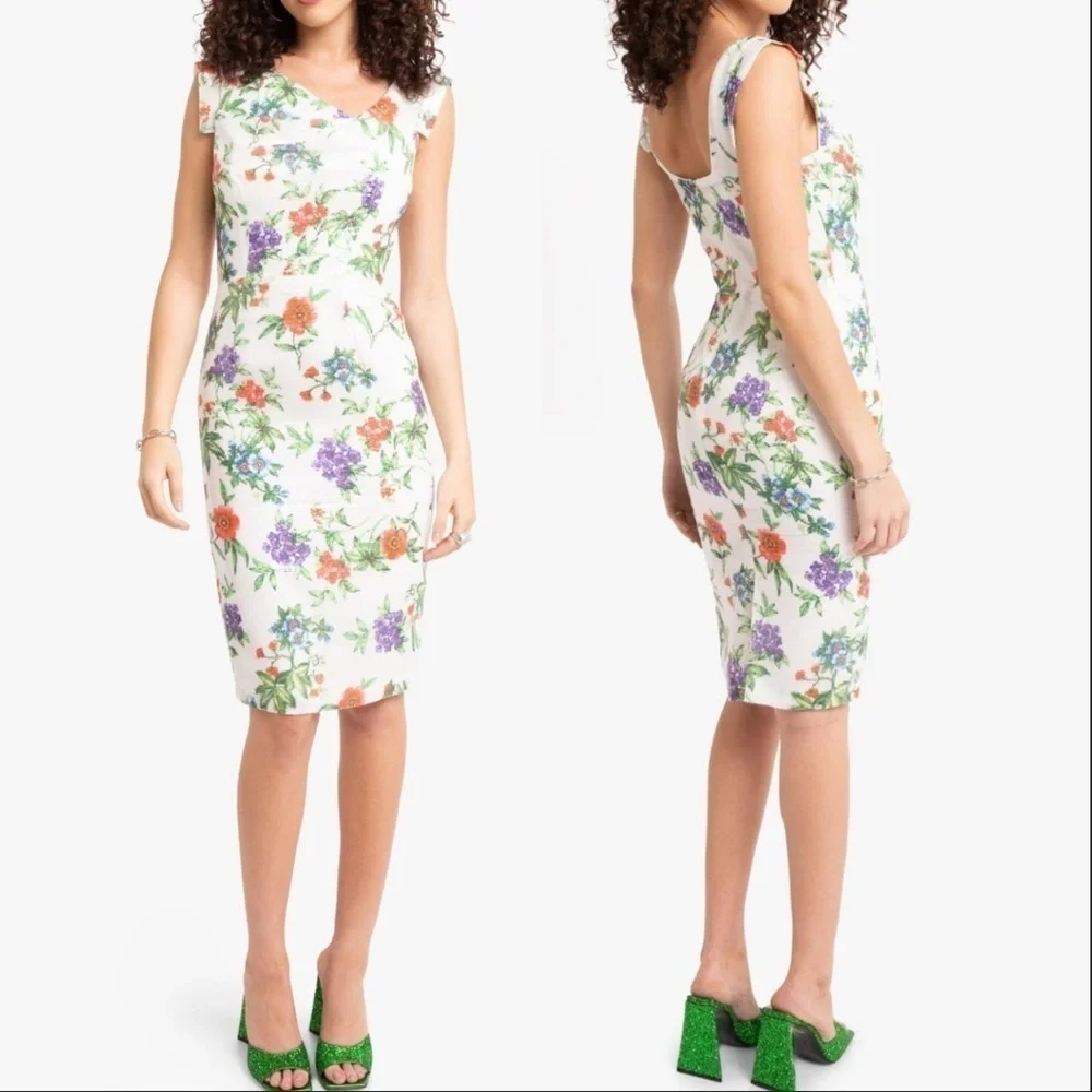 NWOT  Black Halo Jackie O Sequin Sheath Floral Pencil Dress Size 6